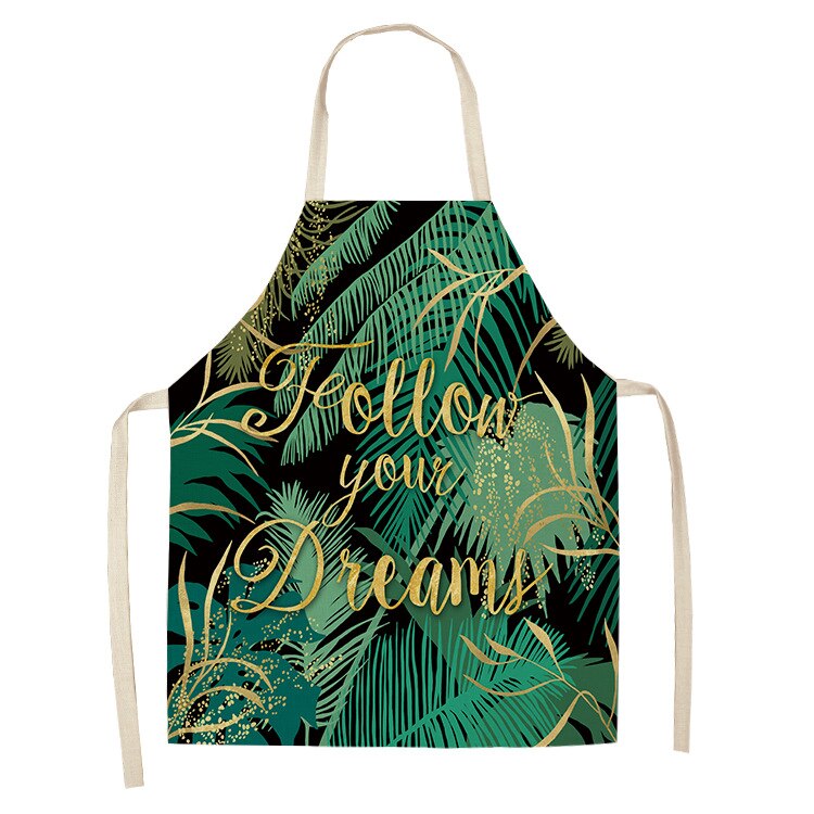 1 stuk hallo zomer groene plant keukenschort katoenen linnen schorten voor vrouwen koken bakken restaurant koken mouwloze schorten: Wql 0019--3 / 55 cm x 68cm