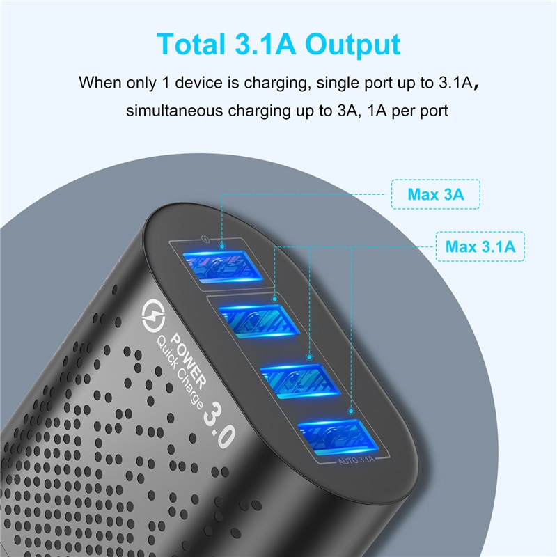 KSTUCNE 48W 4 Ports LED Quick Charge 3.0 USB Charger Fast Charging Wall Charger Adapter For Samsung Xiaomi Mobile Phone Charger