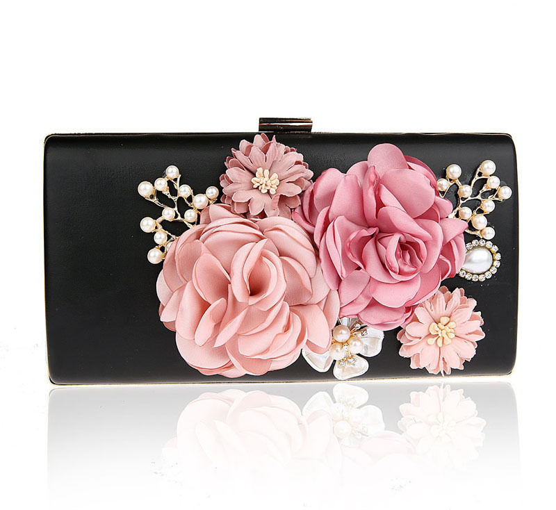 9 Kleuren Handgemaakte Stof Bloemen Avondtasje Luxe Bruiloft Bruid Clutch Bag Parel Party Handtas Mini Portemonnees Portemonnee: black