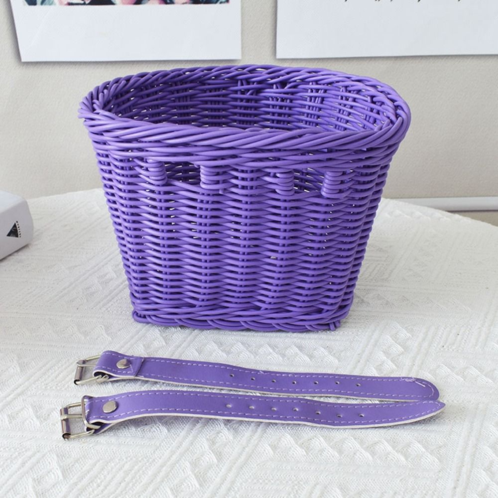 Cesta de bicicleta de mimbre de para niños con cinturón, bolsa de almacenamiento de bicicleta de 10 estilos, cesta para manillar delantero, accesorios para bicicleta