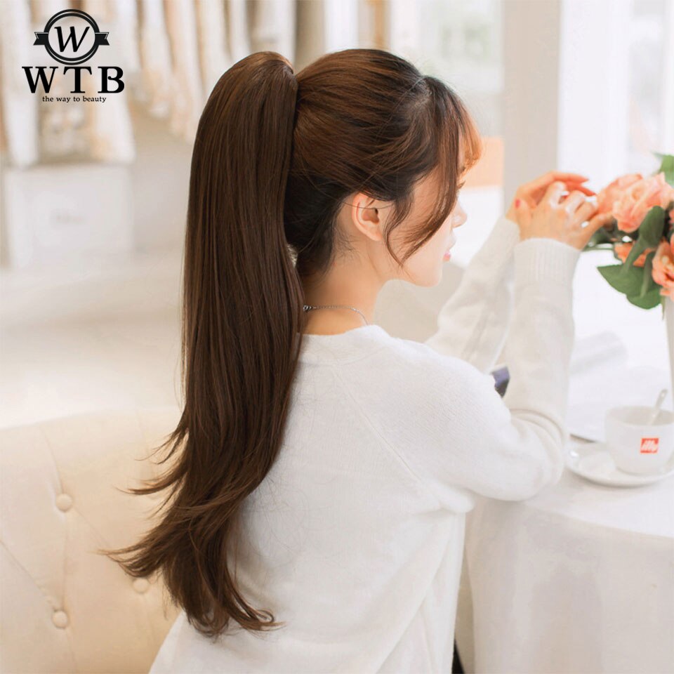 WTB Heat Resistant Straight Long Synthetic Ponytail Clip In Pony Tail Hair Extensions Wrap on Hairpieces Hairstyles