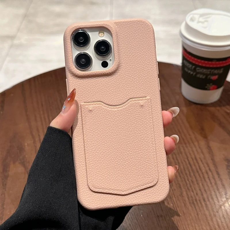 Leather Pattern Card Bag Slot Holder Wallet Case For iphone 13 14 15 16 Pro Max 15 14 Pro Shockproof Soft Silicone Cover