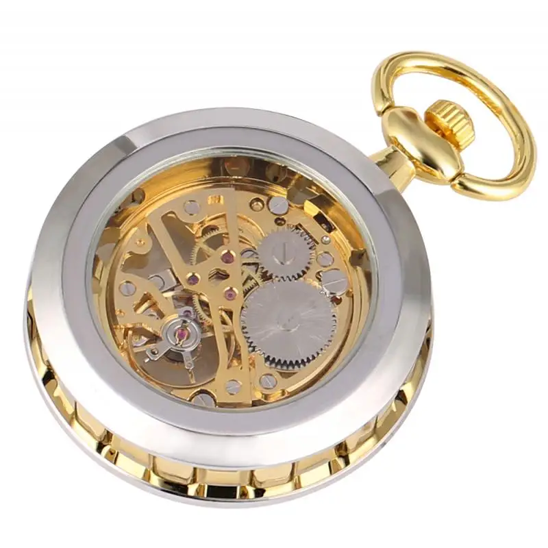 Bronzen mechanisch handopwindbaar zakhorloge voor heren dames Steampunk open gezicht gouden skelethok met hanger ketting cadeau