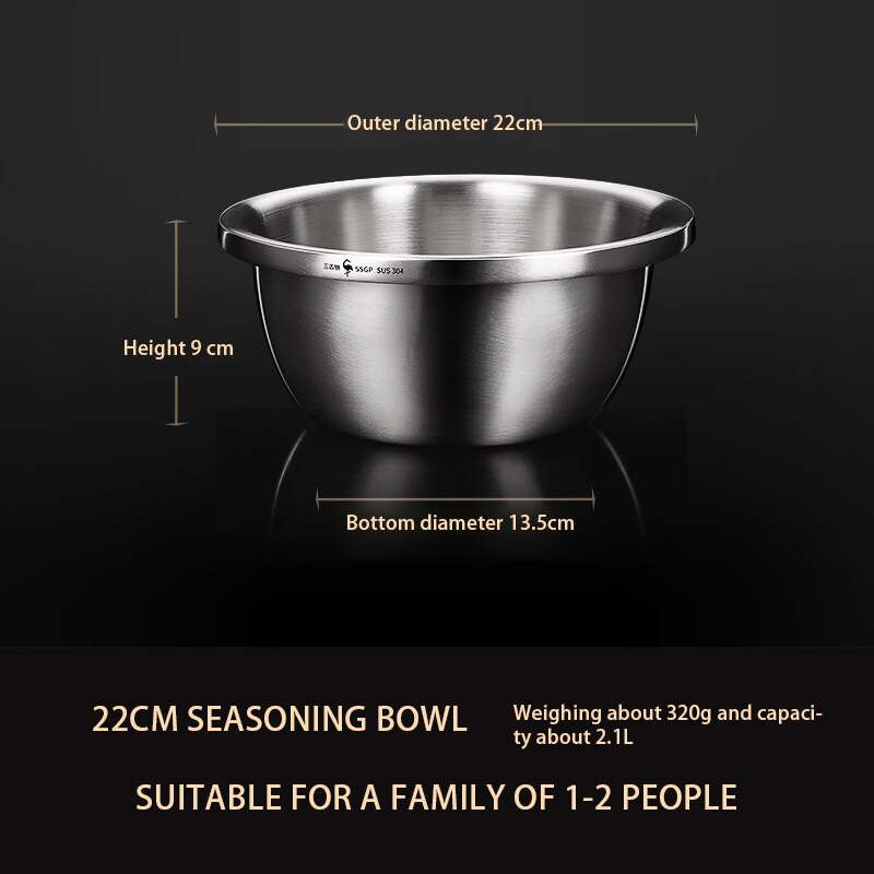 Stainless Steel Mixing Bowl Set Fruit Salad Bowls Set Good Mixing Bowls For Salad Cooking Baking Kitchen Utensils: 22cm