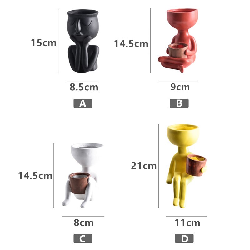Humanoid keramik urtepotte karakter siddende stilling skulptur vase desktop blomsterarrangement container sukkulenter plantepotte