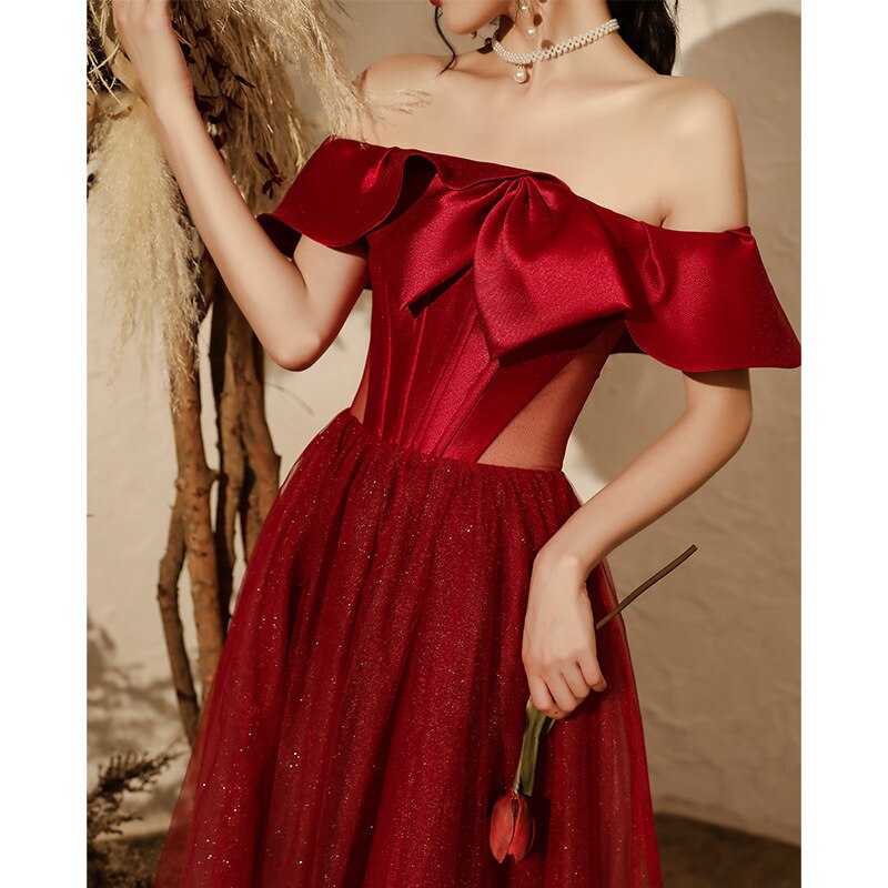 Vestido de noche para mujer, vestido de boda de color burdeos, vestido de novia tostado, Banquete de compromiso de gama alta