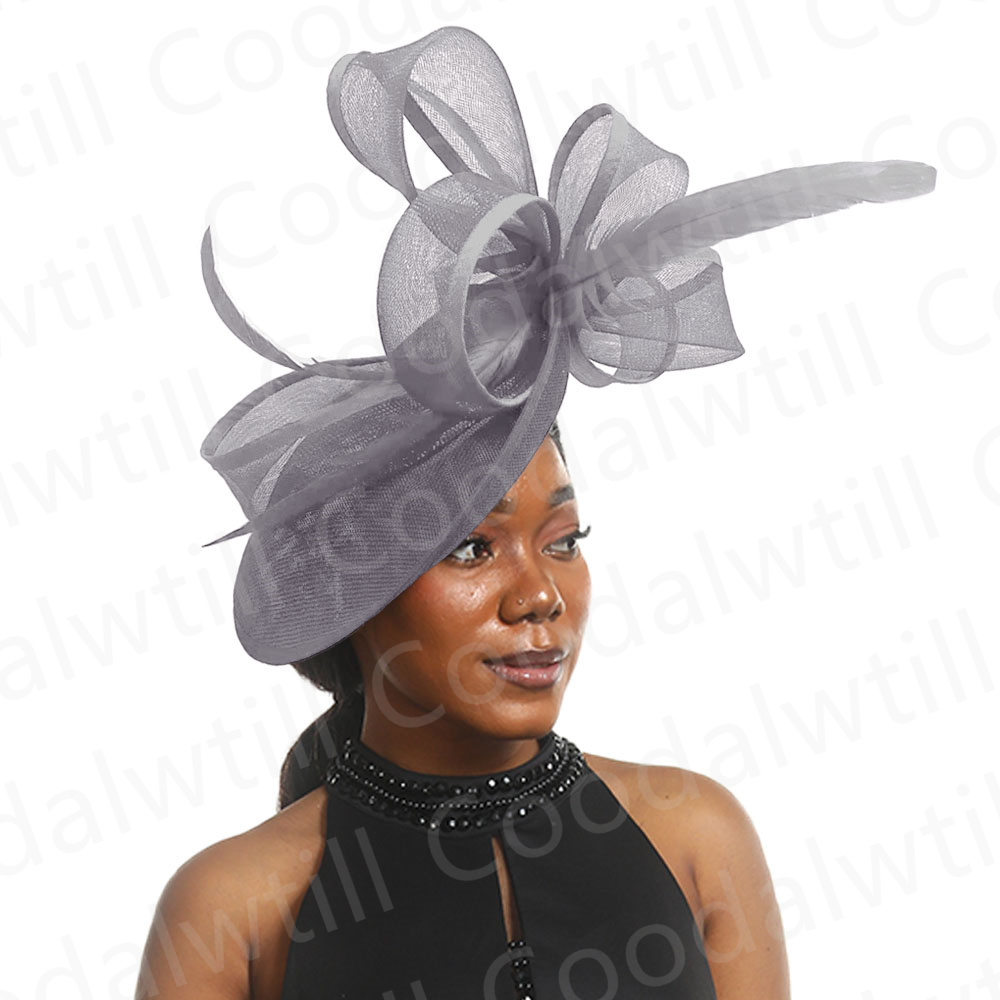 Rosa quente derby fascinator chapéu feminino casamento igreja acessórios de cabelo senhoras chique véu moda pillbox boné elegante festa millinery: CINZA