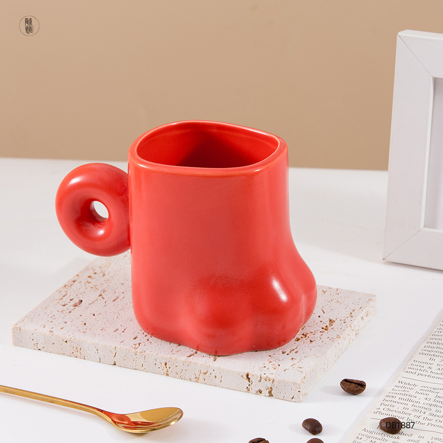 Kat Poot Keramische Mok Hoge-Waarde Koffie Beker Met Handvat Coffeeware Leuke Kat Klauw Keramische Koffie Mok thuis Water Cup: red
