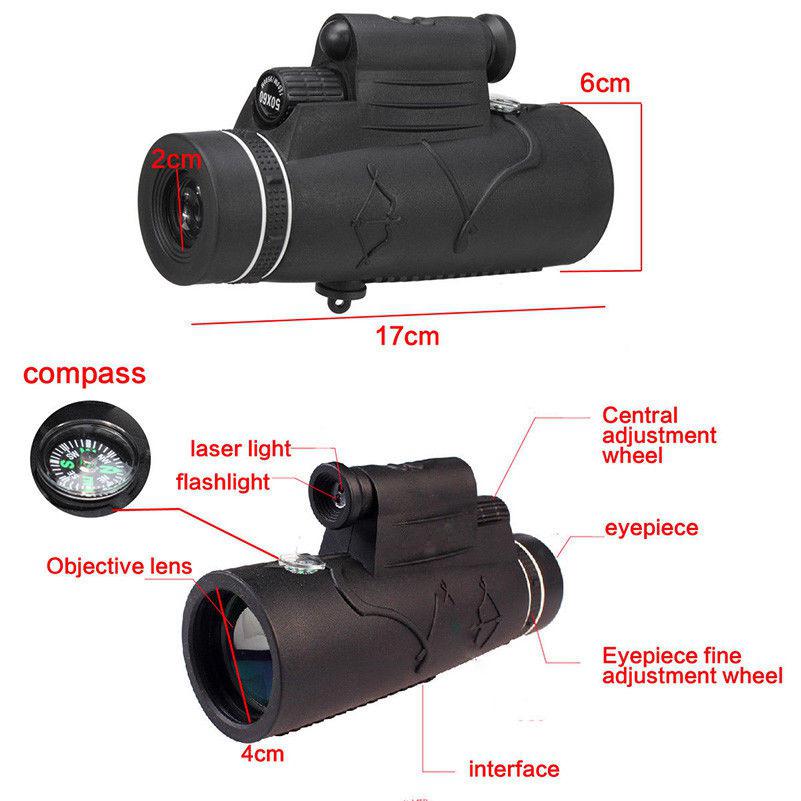 Monocular 50X60 Zoom óptico Ultra HD lente de alta transmitancia telescopio soporte de disparo de teléfono móvil para IPhone Samsung