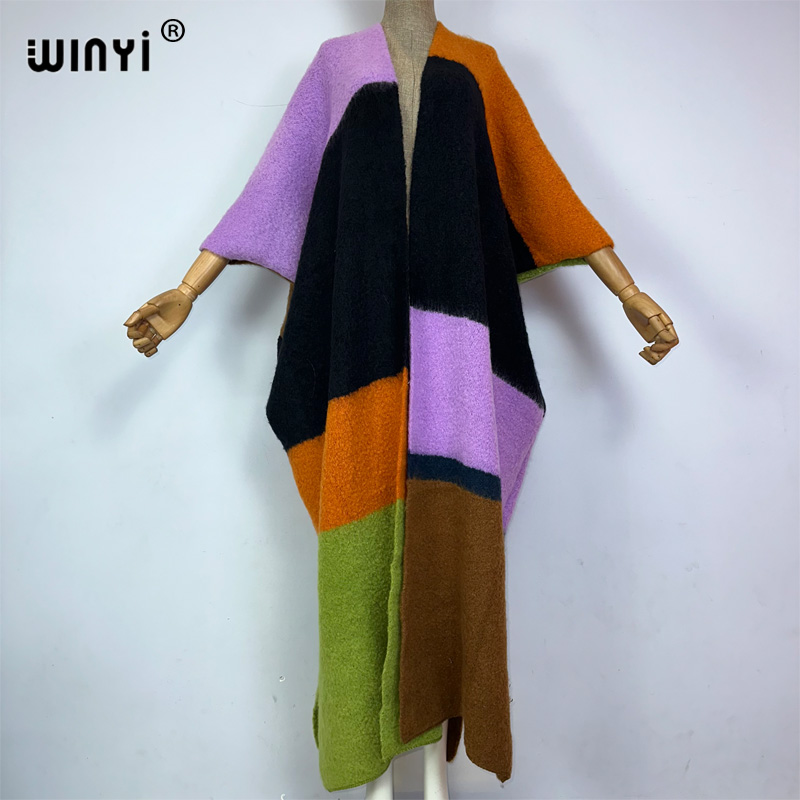 WINYI inverno donna moda stampa pelliccia di lusso cappotto neutro sciolto spesso confortevole caldo cappotto femminile sopra poncho lungo piumino: Turchese