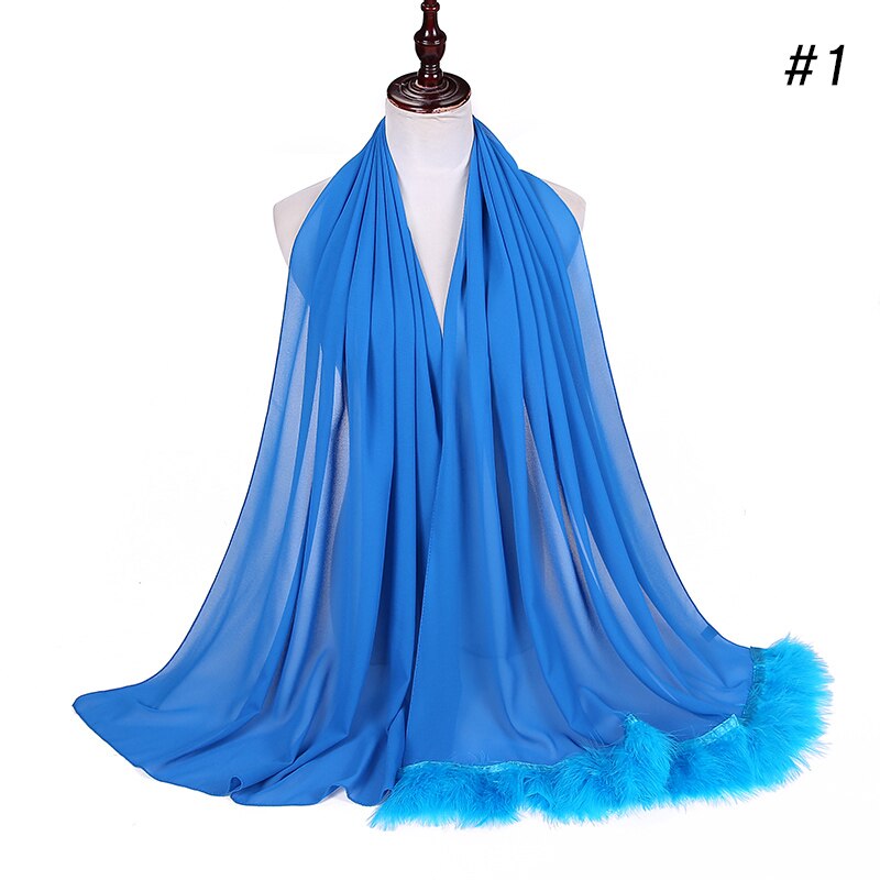Veren chiffon sjaal hijab dons bubbelsjaal luxe populaire kwastjessjaals sjaal moslim sjaal 170 x 75cm: Kleur 1