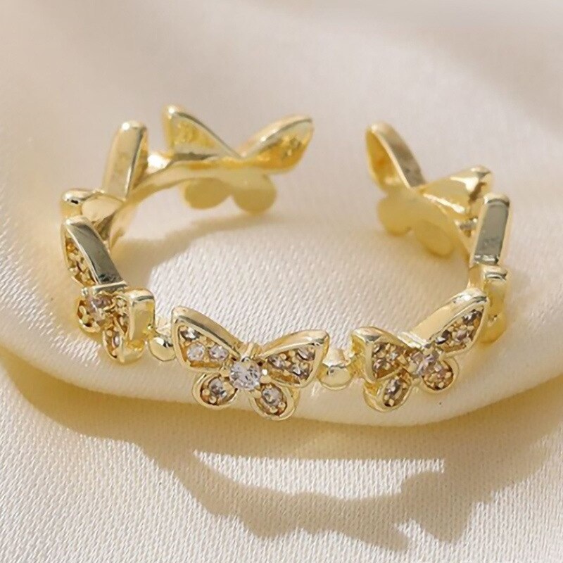 Charm Zilver Kleur Dansen Moving Vlinder Ringen Minimalistische Zoete Romantische Dames Meisjes Ringen Bruiloft Frankrijk Sieraden: WN1135-2