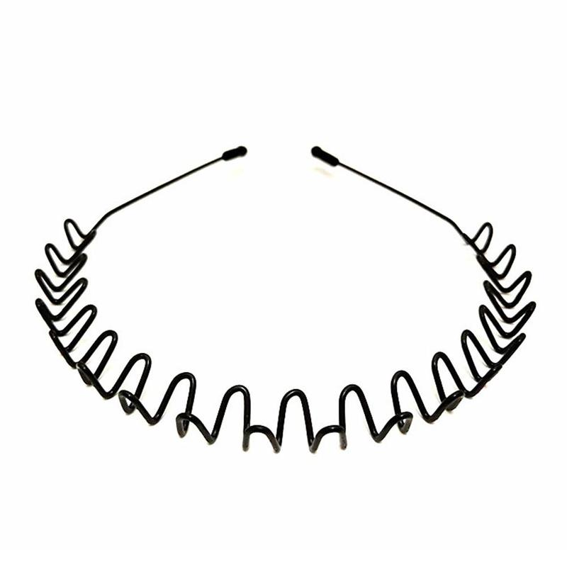 Trend mand sort hule bølge hårbånd bøjle metal usynlig alice sport simpel pandebånd til mænd kvinder høj elastisk hårnål hovedbeklædning