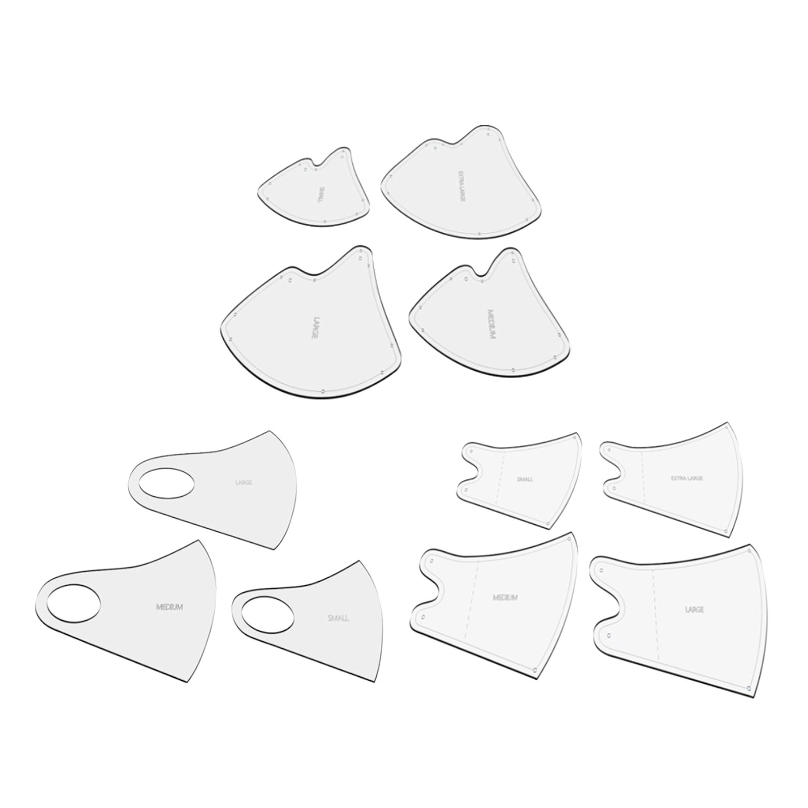 1 Juego de mascarillas acrílicas, guía de costura transparente, Varios tamaños, 3 tipos