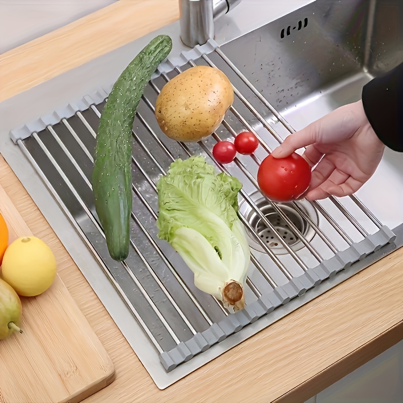 Égouttoir à vaisselle enroulable, égouttoir à vaisselle de cuisine, étendoir à évier en acier inoxydable, égouttoir à vaisselle pliable