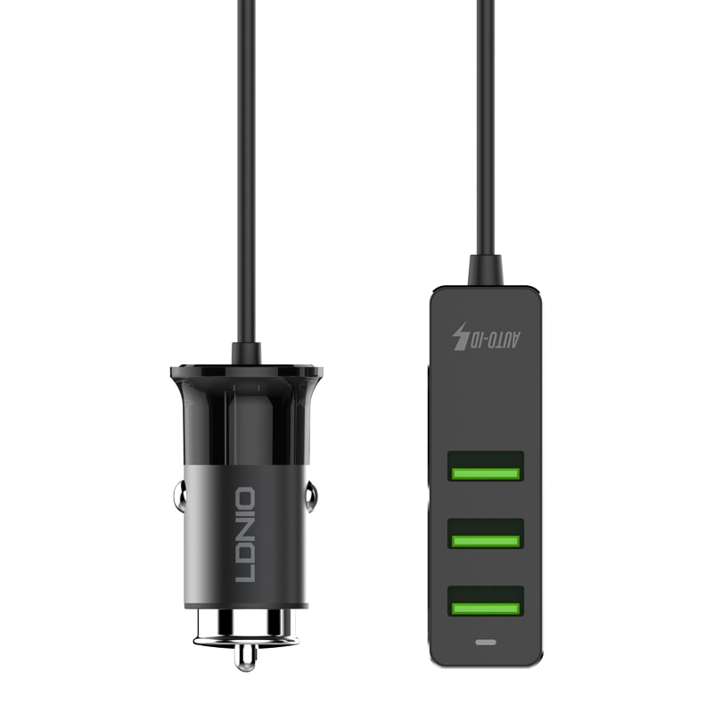 LDNIO USB Car Charger 4 Ports FAST QC3.0+2.4A+3.1A Universal USB Fast Adapter with 120CM Extension Cord Cable for MPV Car Phone