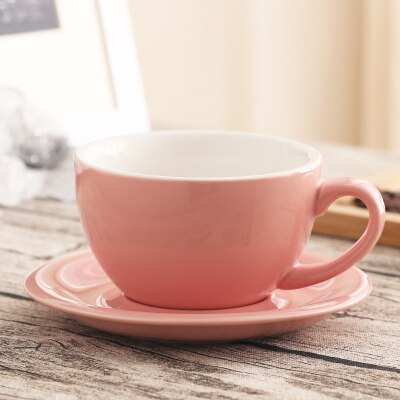 Taza de café artística Latte de boca ancha Macaron de 300ml con platillo, juego de tazas de café de cerámica esmaltada de colores gruesos europeos,: 07