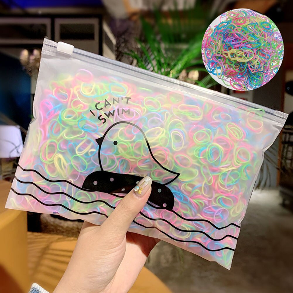 1000 stk/pak piger farverige små engangs gummibånd tyggegummi til hestehaleholder elastiske hårbånd hårpynt: 3