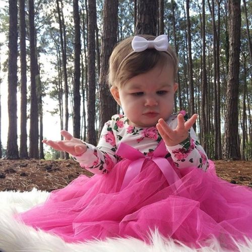 Nyfødt baby pige spædbarn romper jumpsuit bodysuit tyl blonder kjole klæde outfit blomsterkjole til baby piger