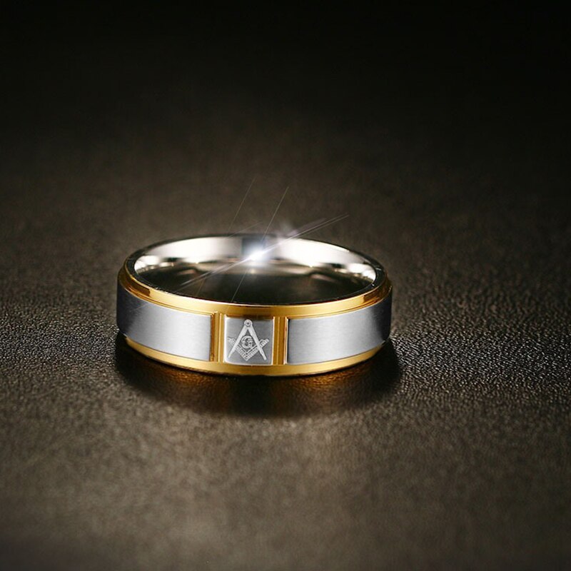 Mäns frimurarring guld & silver färg rostfritt stål ring för män punk smycken hane 6mm