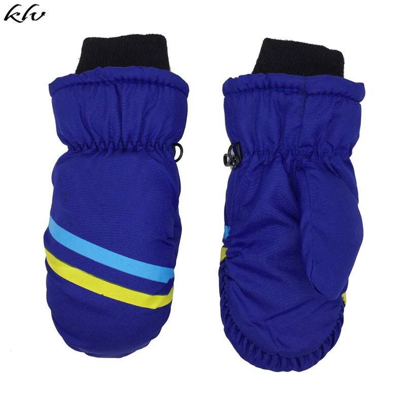 Crianças grosso quente luvas de esqui menino menina impressão geométrica inverno à prova de vento mitten: Azul