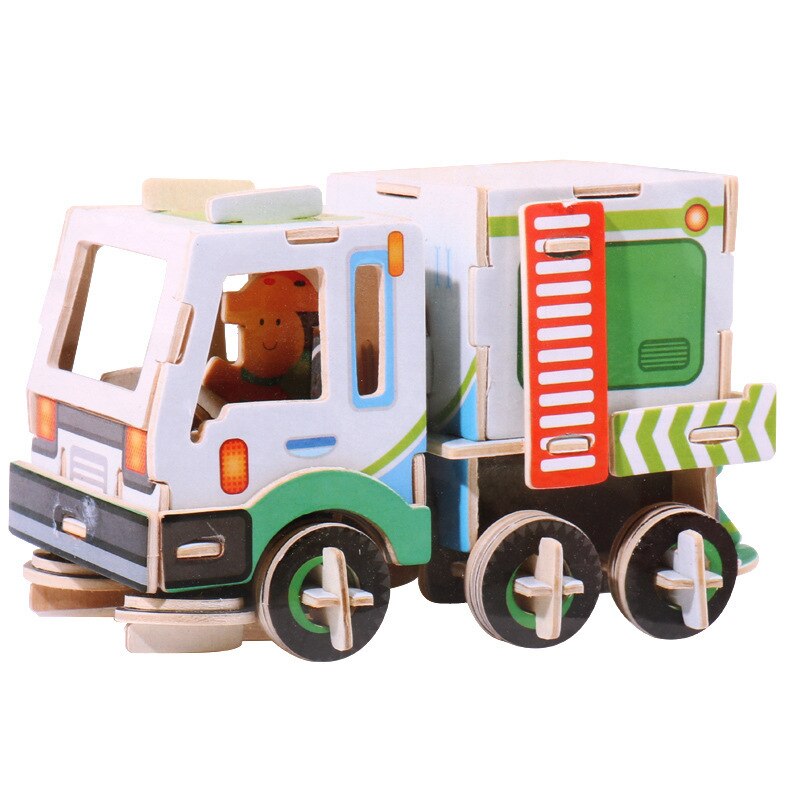 Nueva maquinaria de excavación, excavadora de juguete, Kits de madera 3D, conjunto de rompecabezas, vehículo de ingeniería, juguetes educativos para niños: Cleaning car