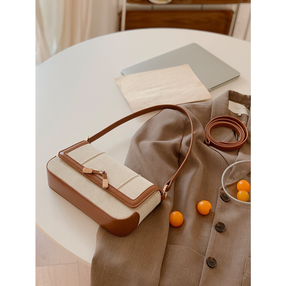 Leinen Reis Braun Leinwand PU Seetang Knoten Unterarm Tasche Schulter Tasche frauen Kontrast Farbe Kleine Quadratische Tasche Herbst Damen taschen