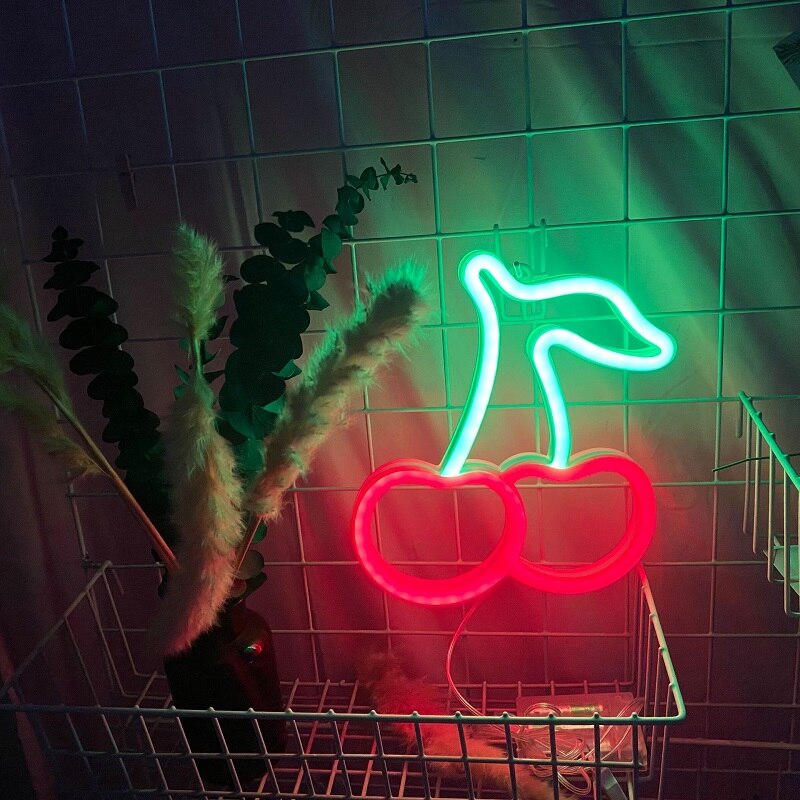 Led valokylttilamppu banaani kirsikka kaktuksen muotoinen hedelmä ravintola seinä neonvalo juhliin hääkauppa syntymäpäivä kodin sisustus: Kirsikanpunainen