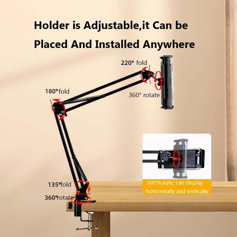 iPadhouder voor bed 360° ° Roterende Desktop Mount Telefoon Clip Stand met 70 cm Metalen Arm Voor 4.5 ~ 9.7 inch Telefoon Tablet Legering beugel