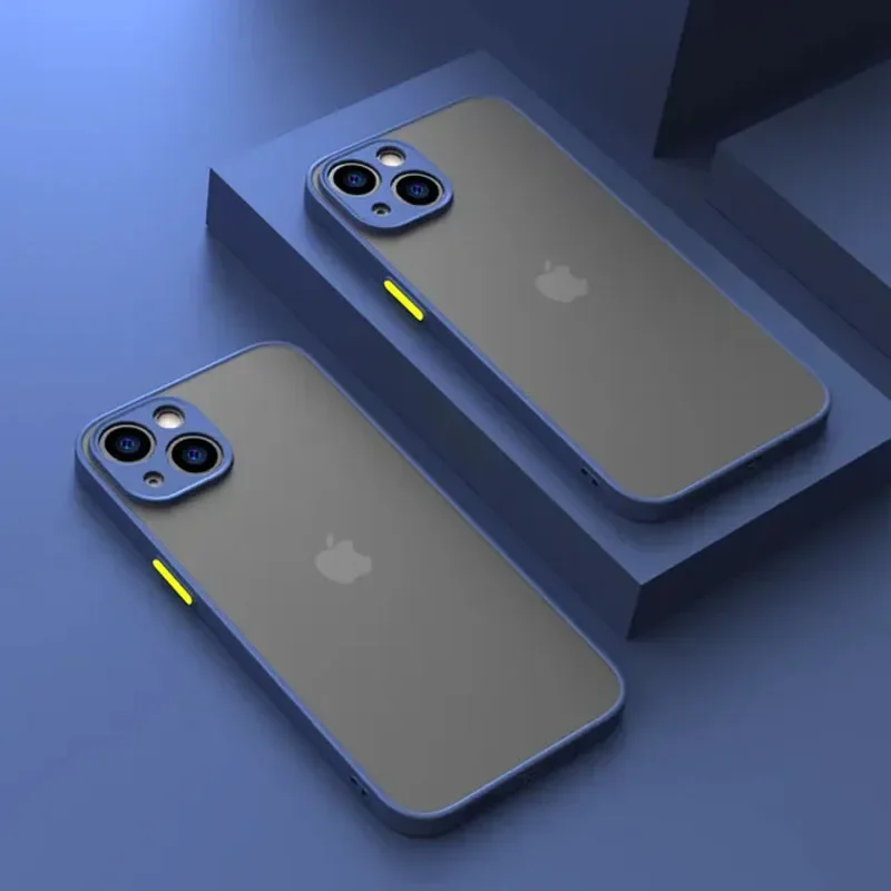 Mat telefoncover til iphone 13 12 11 14 15 pro max luksuriøst blødt silikone stødsikkert cover til iphone x xs max  xr 15 plus 13 11 pro: Silicium / Blå