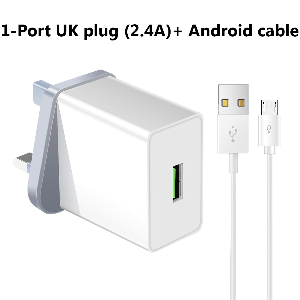 5V 2.4/3A Uk Plug 1/4 Usb-poort Adapter Mobiele Telefoon Lader Apparaat Quick Lading Qc 3.0 mobiele Telefoon Oplader Fast Charger: 1 usb micro usb