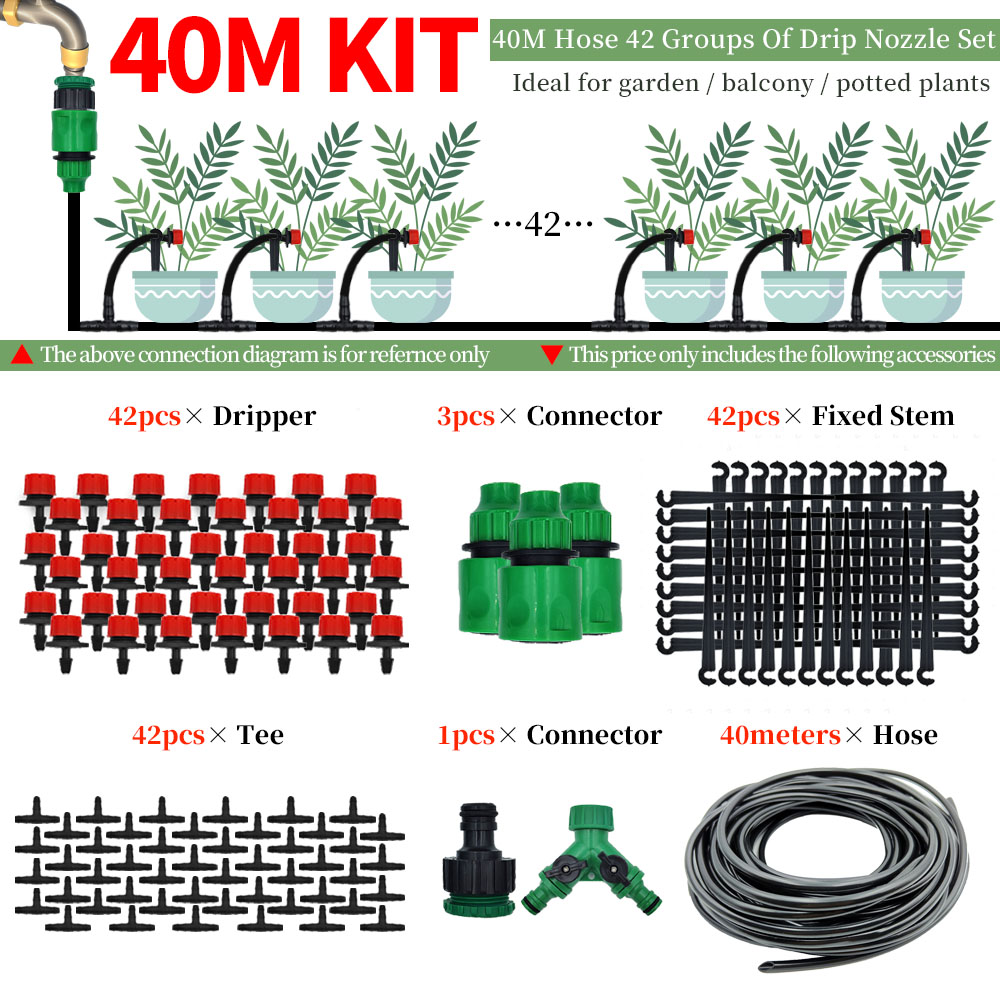 Sistema de riego por goteo para invernadero, 5M-50M, bricolaje, riego automático, manguera de jardín, Micro kits de riego por goteo con goteros ajustables: green