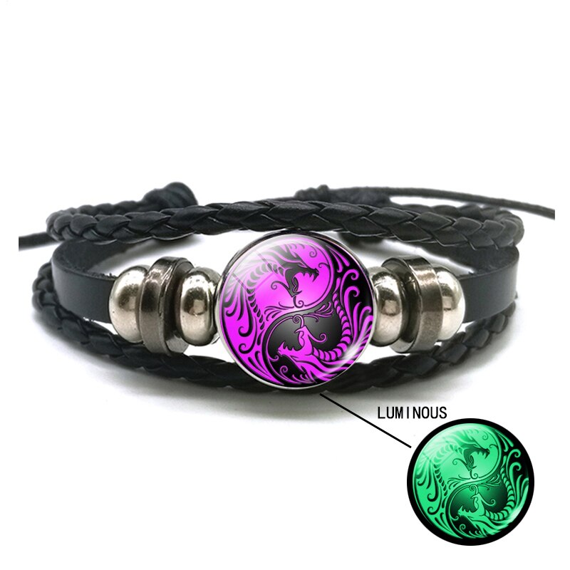 Leucht Yin Yang Geflochtene Leder Armbinde Jahrgang Tai Chi Kung Fu Zeichen Druckknopf Armbinde Männer Frauen Handgemachte Accessoires: Größe 12