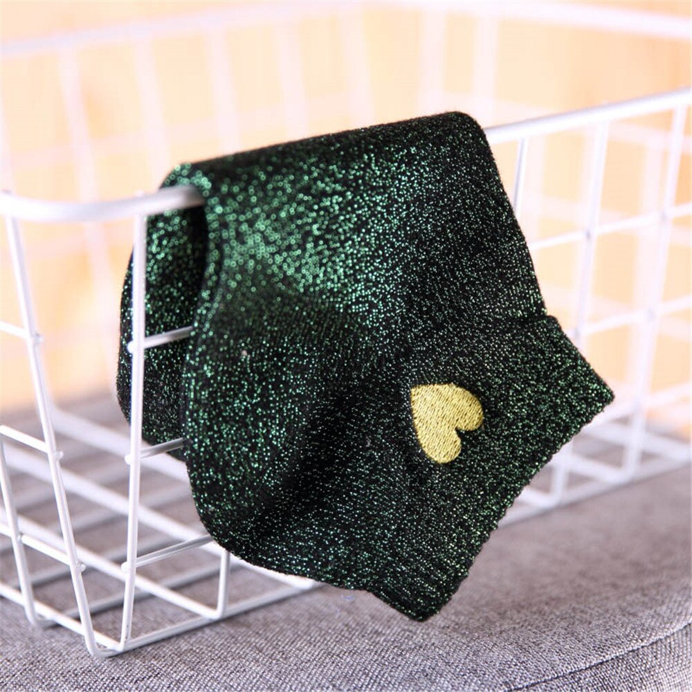 Borduurwerk hart liefde glitter sokken dames modieus zilver goud zijde kleurrijk glanzende sokken glimmende calcetines vrouw