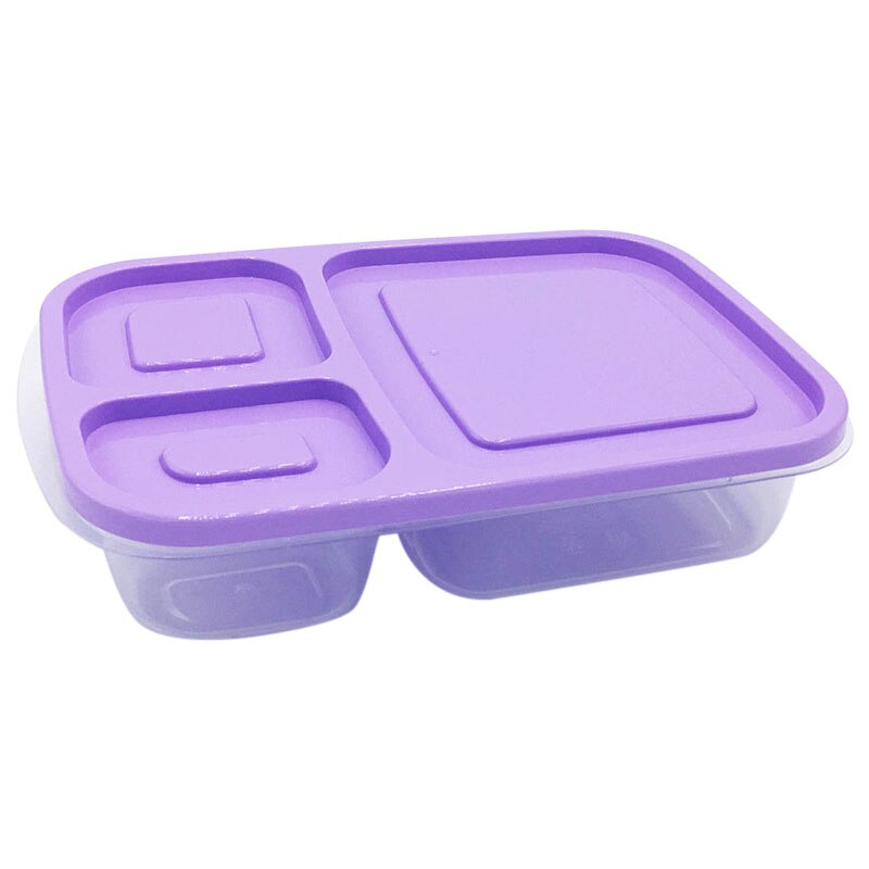 Draagbare Magnetron Bento Lekvrije Lunch Box Met Deksel 3 Compartimenten Voedsel Container Picknick School Opbergdozen Voor Kids volwassen: Paars