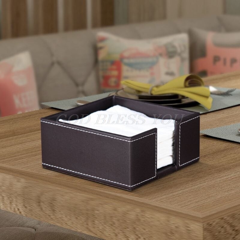 PU Leather Square Cocktail Napkin Holder Tissue Box Paper Serviette Dispenser Bar Caddy for Dining Table Hotel Office Home Decor
