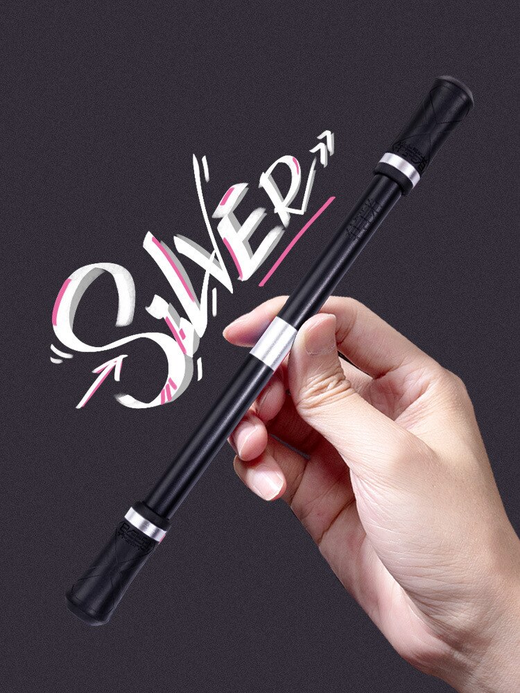 Juguete giratorio antiestrés para niños y adultos, pluma giratoria de mano, para aliviar el estrés, novedad: Black-sliver