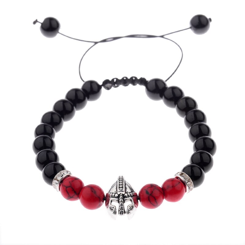 OIQUEI Metalen Helm Uil leeuwenkop Kralen Armband Mannen Kleurrijke Stenen Kralen Verstelbare Armbanden Mala Yoga Armband Voor Vrouwen: ABK014-2