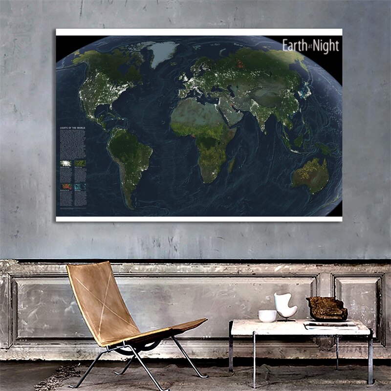 Wereld Atlases Kaarten 225*150Cm Wereldkaart Aarde Nachts 2004 Muursticker Posters En Prints Voor Kamer kantoor Schoolbenodigdheden