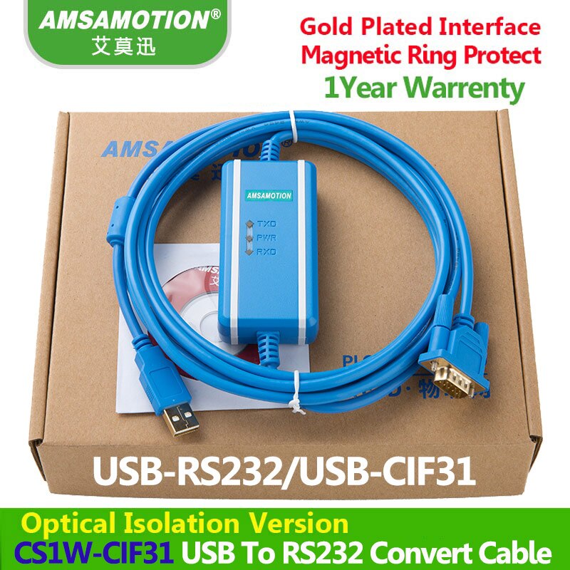 Usb switch serielt kabel  cs1w- cif 31+  usb-cif 31 usb til  r232 optisk isolering programmeringskabel usb -rs232 adapter konverter kabel: Blå isolationstype