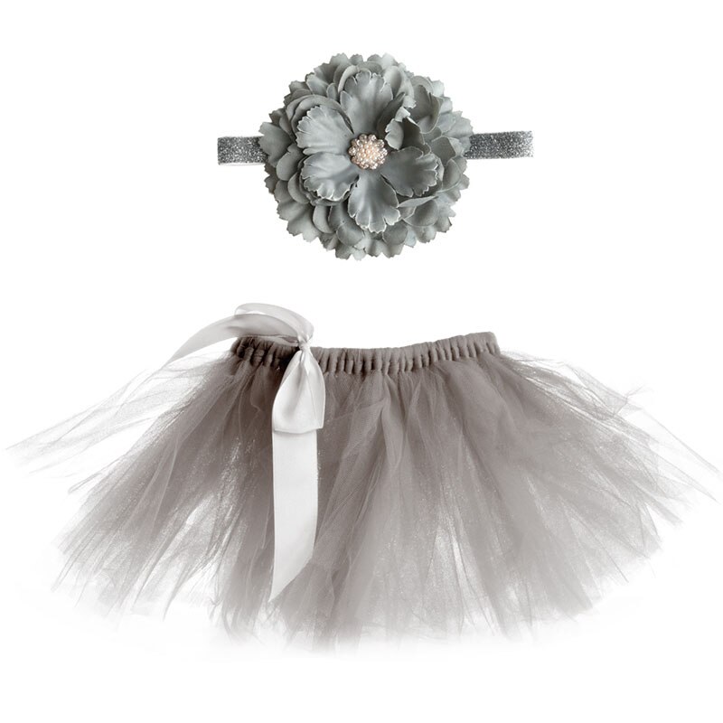 Hermoso para recién nacidos diadema falda tutú infantil niñas foto Prop traje: Gray