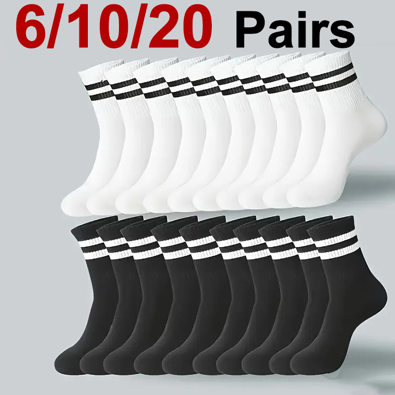 6/10/20 paires de chaussettes mi-tube à rayures neutres, absorbant la sueur, respirantes, douces et confortables, chaussettes de sport et de loisirs pour Couple