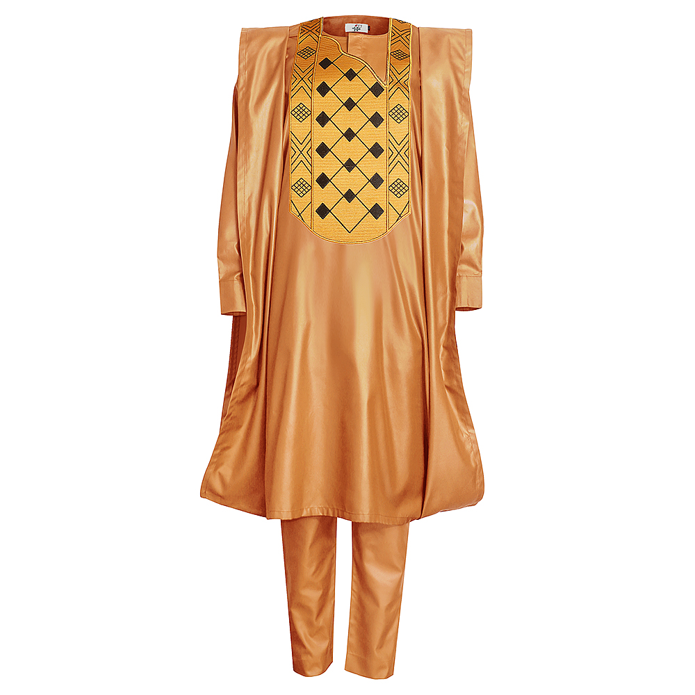 H&amp;d afrikansk kjole til menn kjortel skjorte bukser sett lange armer topper broderi agbada boubou afrikansk tradisjonelle klær 3 stk sett: L