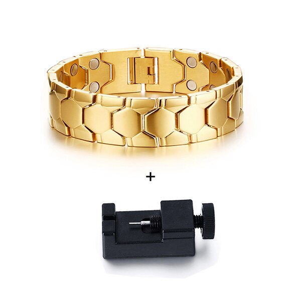 Winterse voetbalstijl armband voor heren goudkleurige energie germanium magnetische armband heren roestvrijstalen schakelarmbanden: Goud met gereedschap