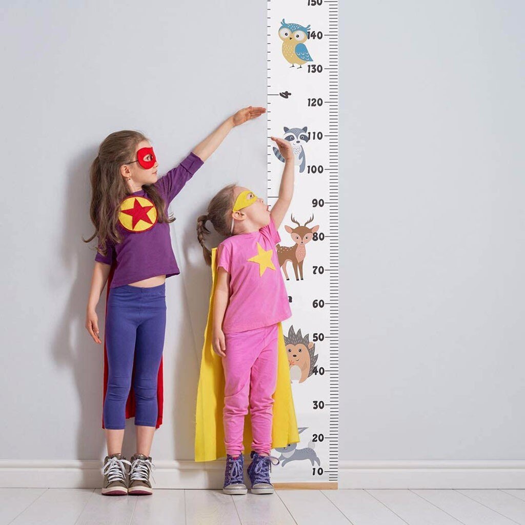 Höjd tecknad djurdiagram tillväxtdiagram hängande väggdekoration duk mått linjal för barn barn sovrum tillbehör