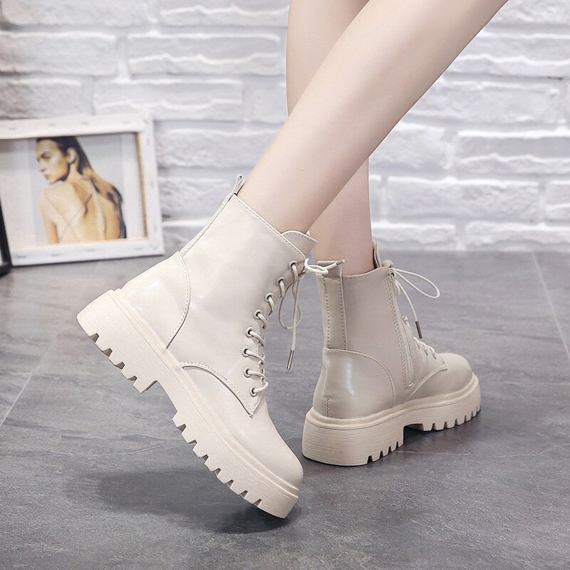 Sko rund tå kvinne flate støvletter midten-legge støvletter kvinner vinter fottøy støvler-dame lav kort gummi lolita damer høst