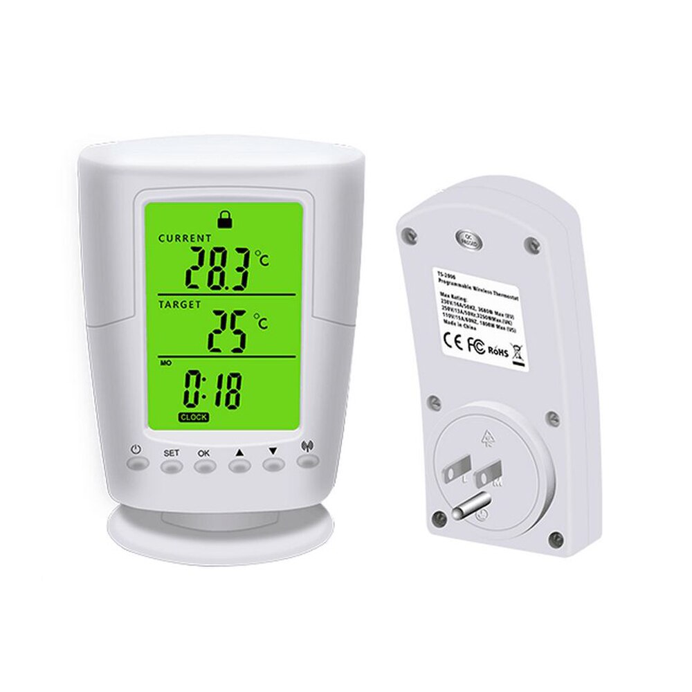 TS-2000 Auto LCD Display Thermostat Socket Programmable Green Backlight Home Smart Life Wireless Thermostats Outlet US/EU/UK