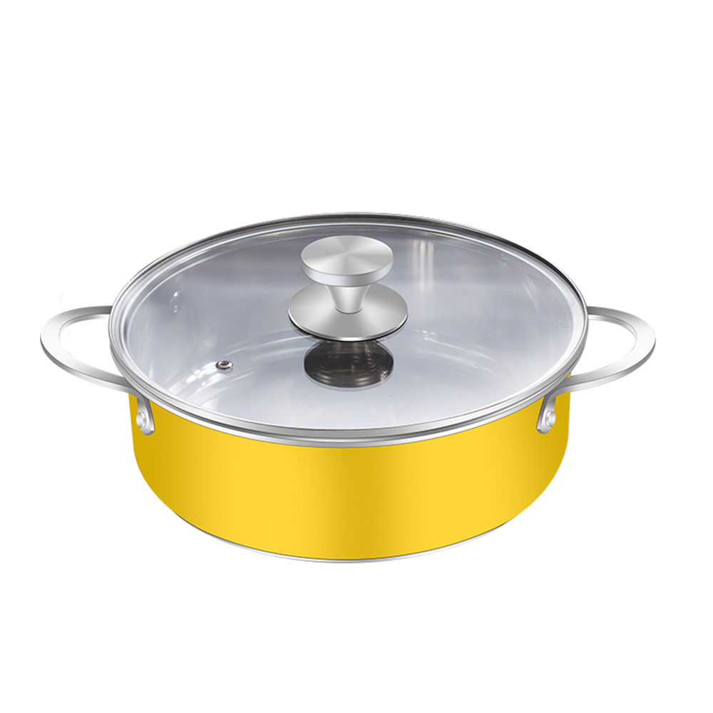 Rvs Dagelijks Pan Kookgerei Met Deksel 28Cm Pot Koken Accessoires 2 Handvat Koken Keukengerei Pot Koken Supply: Yellow