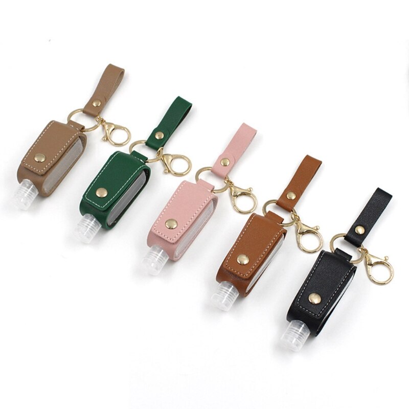 Reiseflaschen Set - Nachfüllbare Behälter - PU Leder Tasche Halter - Schlüsselanhänger - Quetschflaschen