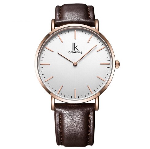 IK colouring Couple montre Simple boîtier Ultra mince japon mouvement à Quartz bracelet en cuir montre-bracelet des amoureux: Rose Brown Men